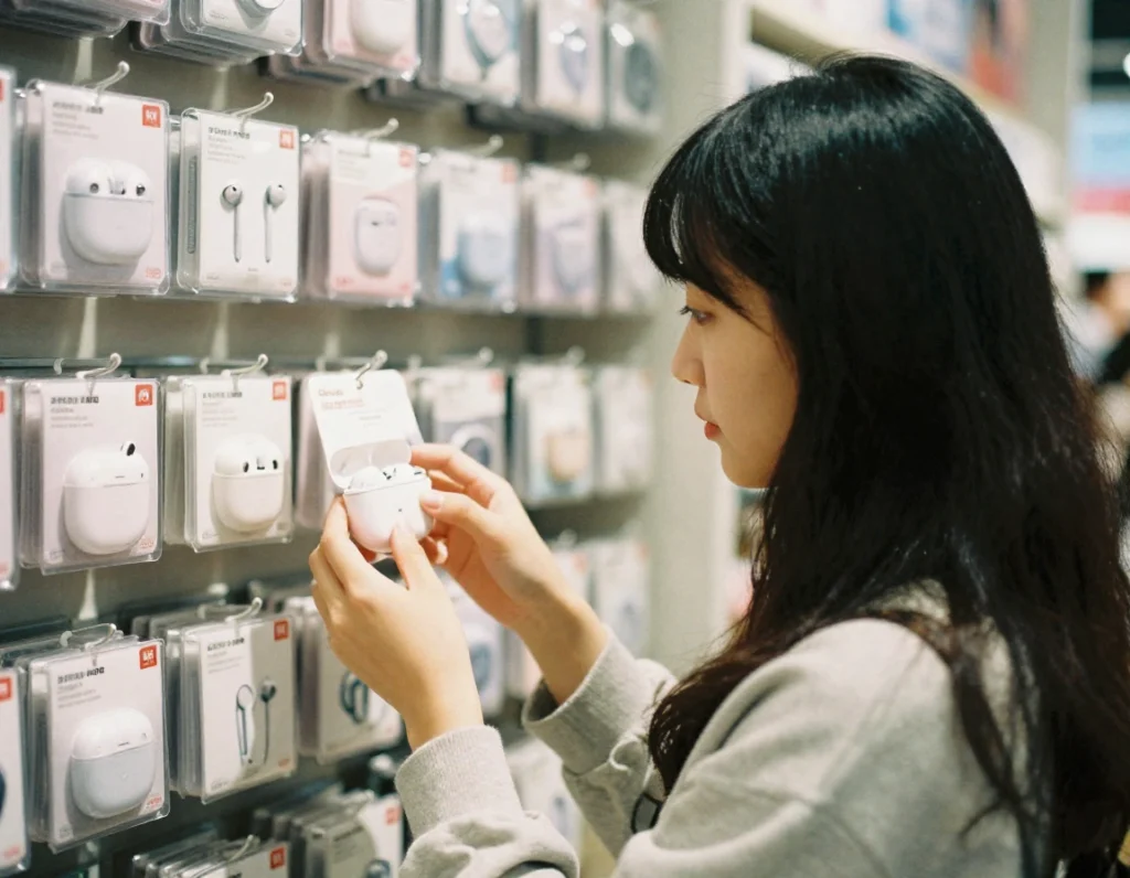 Collection of private label earbud designs on a desk